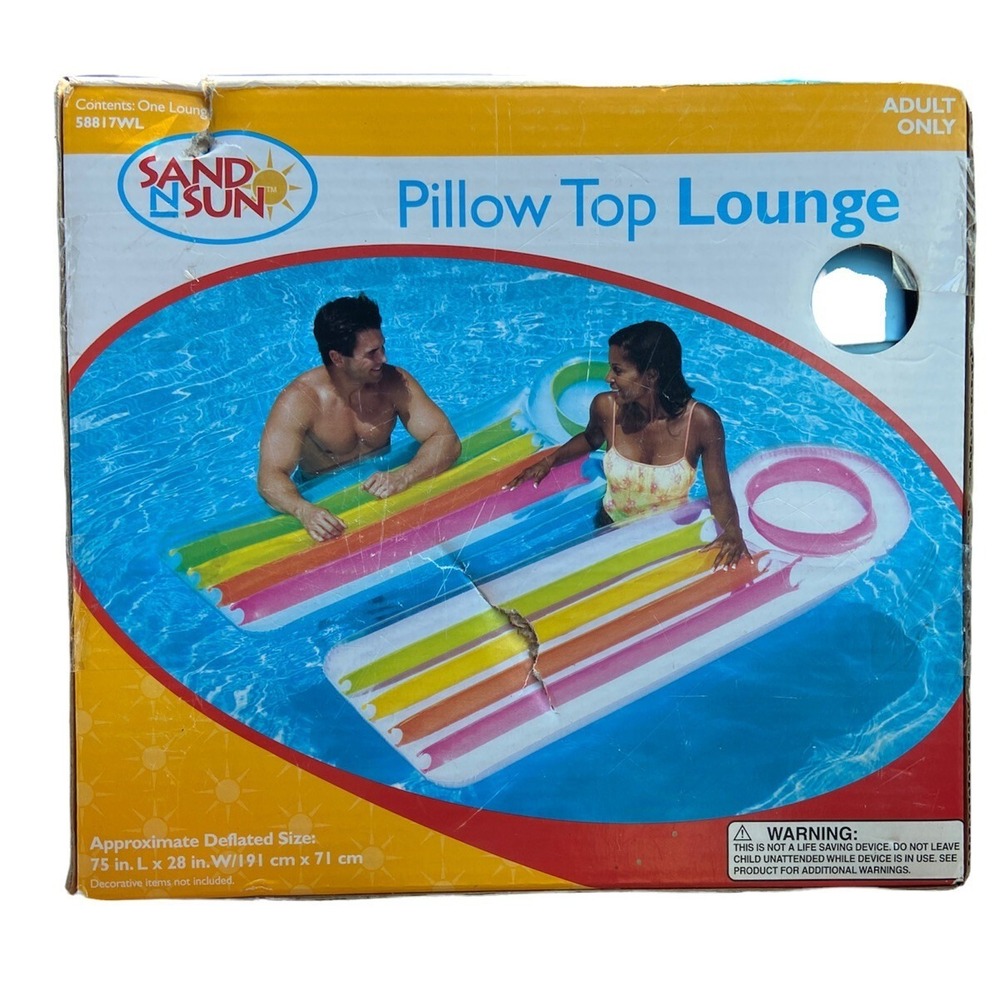 Sand N' Sun Pillow Top Pool Lounge Raft Adult Size Multi Color Beach